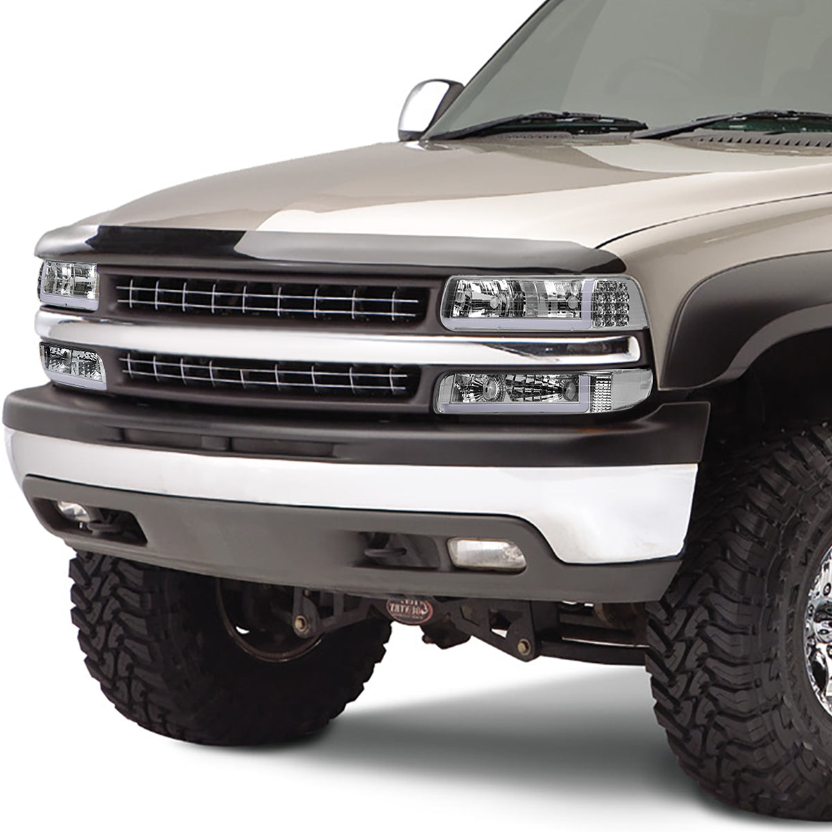 Clear Chrome L DRL Headlights | 99-02 Chevy Silverado | 00-06 Suburban/Tahoe