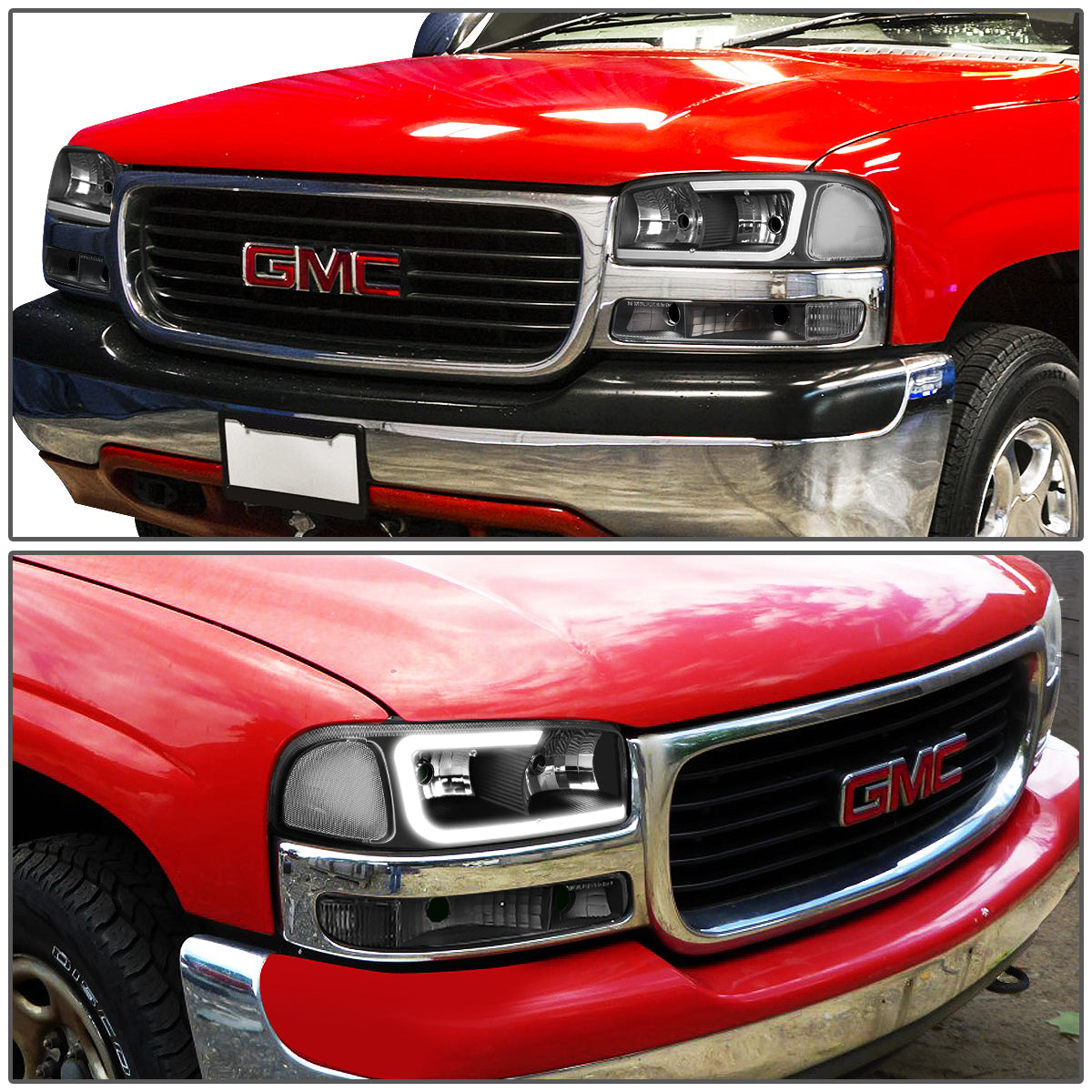 Clear Black C DRL Headlights | 99-07 GMC Sierra