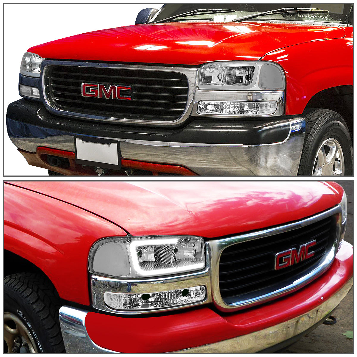 Clear Chrome C DRL Headlights | 99-07 GMC Sierra