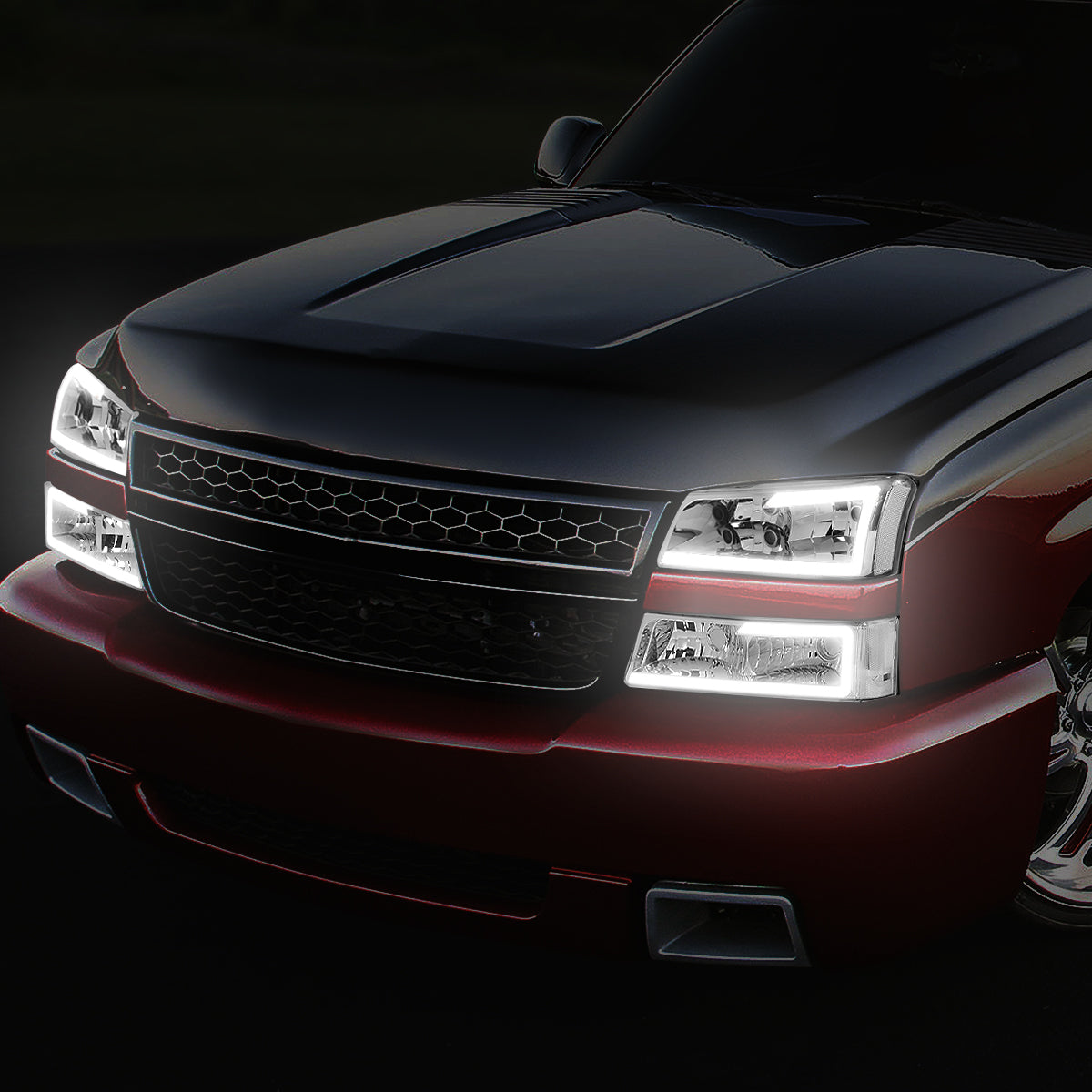 Clear Chrome C DRL Headlights | 03-06 Chevy Silverado