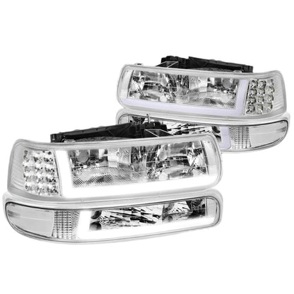 Clear Chrome L DRL Headlights | 99-02 Chevy Silverado | 00-06 Suburban/Tahoe