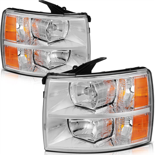 Chrome Headlights / Amber Reflector 2007-2013 Chevy Silverado