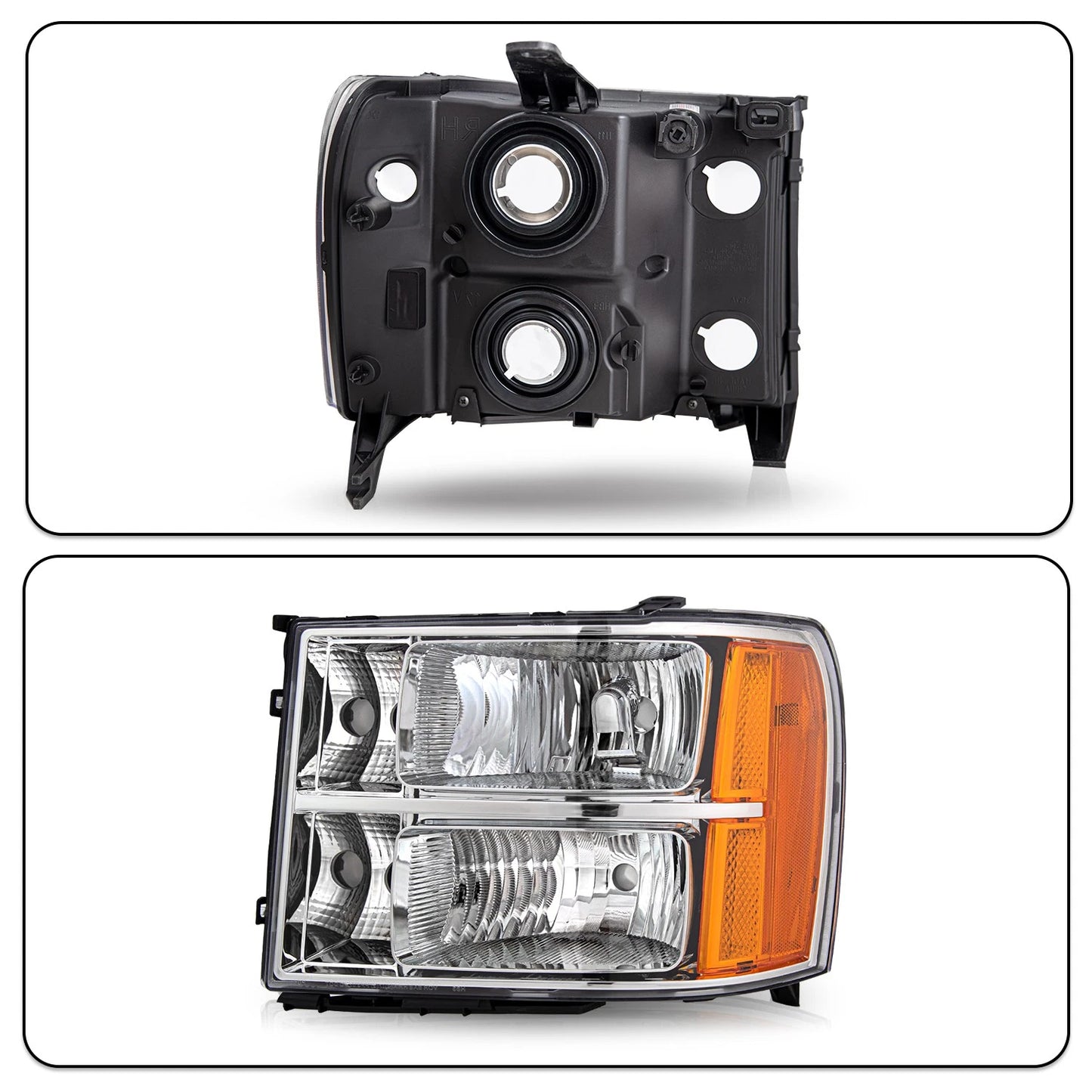 Chrome Headlights / Amber Reflector 2007-2013 GMC Sierra