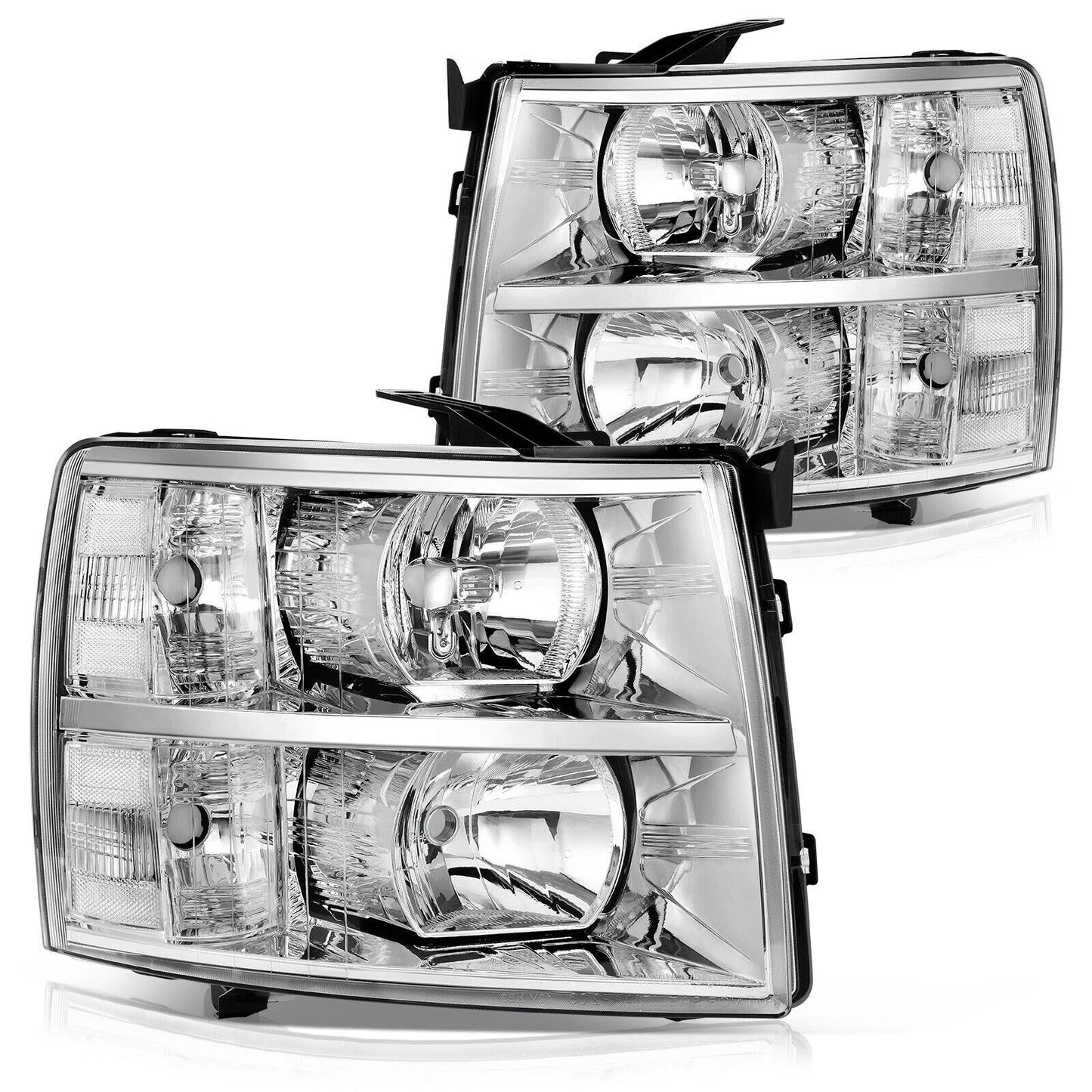 Chrome Headlights / Clear Reflector 2007-2013 Chevy Silverado